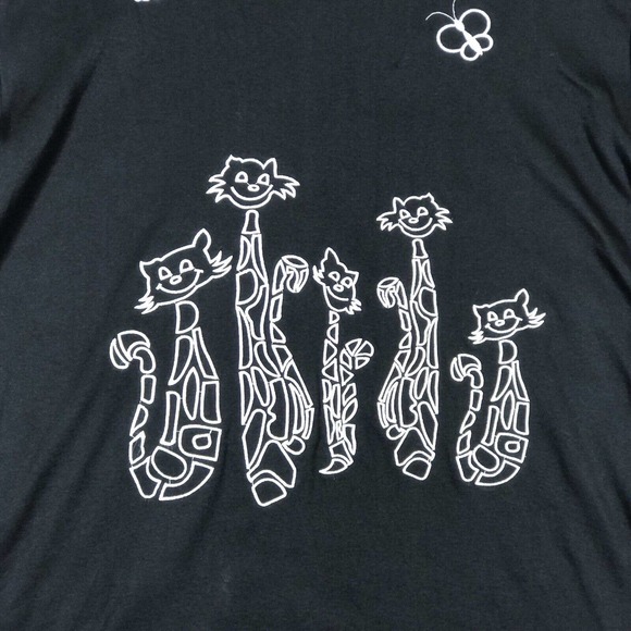 Vintage Cat Shirt Womens Large Embroidered Abstract Geometric Black HMJ Resort - Picture 3 of 10